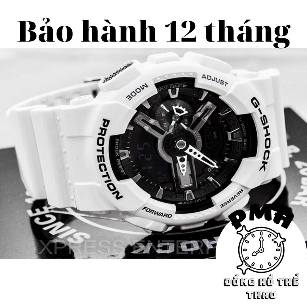 Đồng hồ đeo tay nam nữ, Đồng hồ unisex thể thao GA110 màu trắng đen 55mm × 51,2mm × 17,4mm - Hàng nhập khẩu