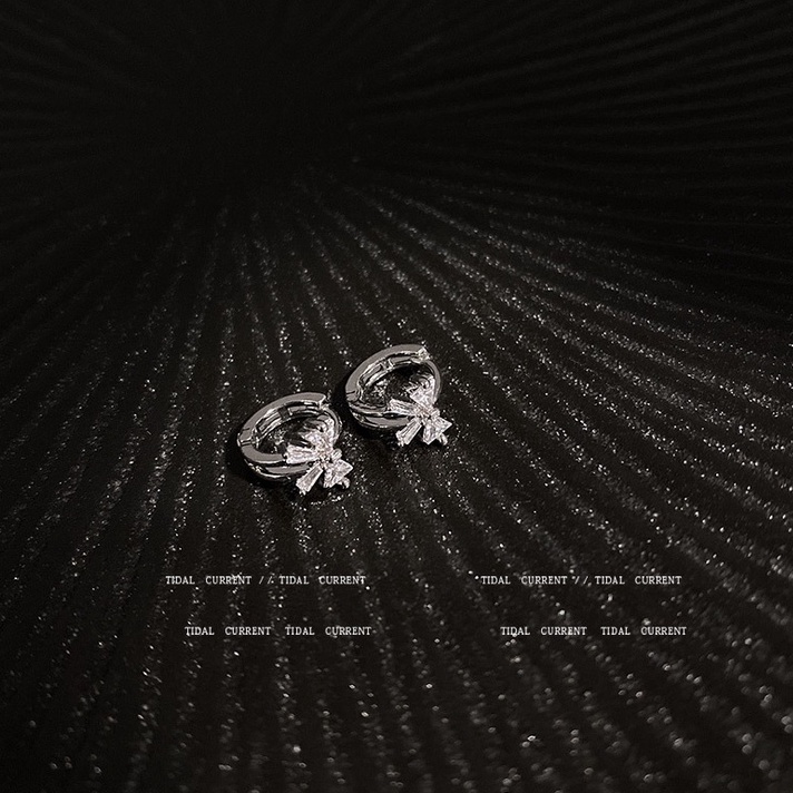 Khuyên Tai Đính Đá Zircon Hình Nơ Phong Cách Hàn Quốc Dành Cho Nữ