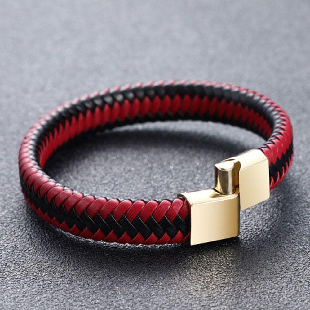 Vòng Tay Da Nhiều Lớp 20.5Cm Có Khóa Bằng Thép Không Gỉ Màu Đen / Nâu