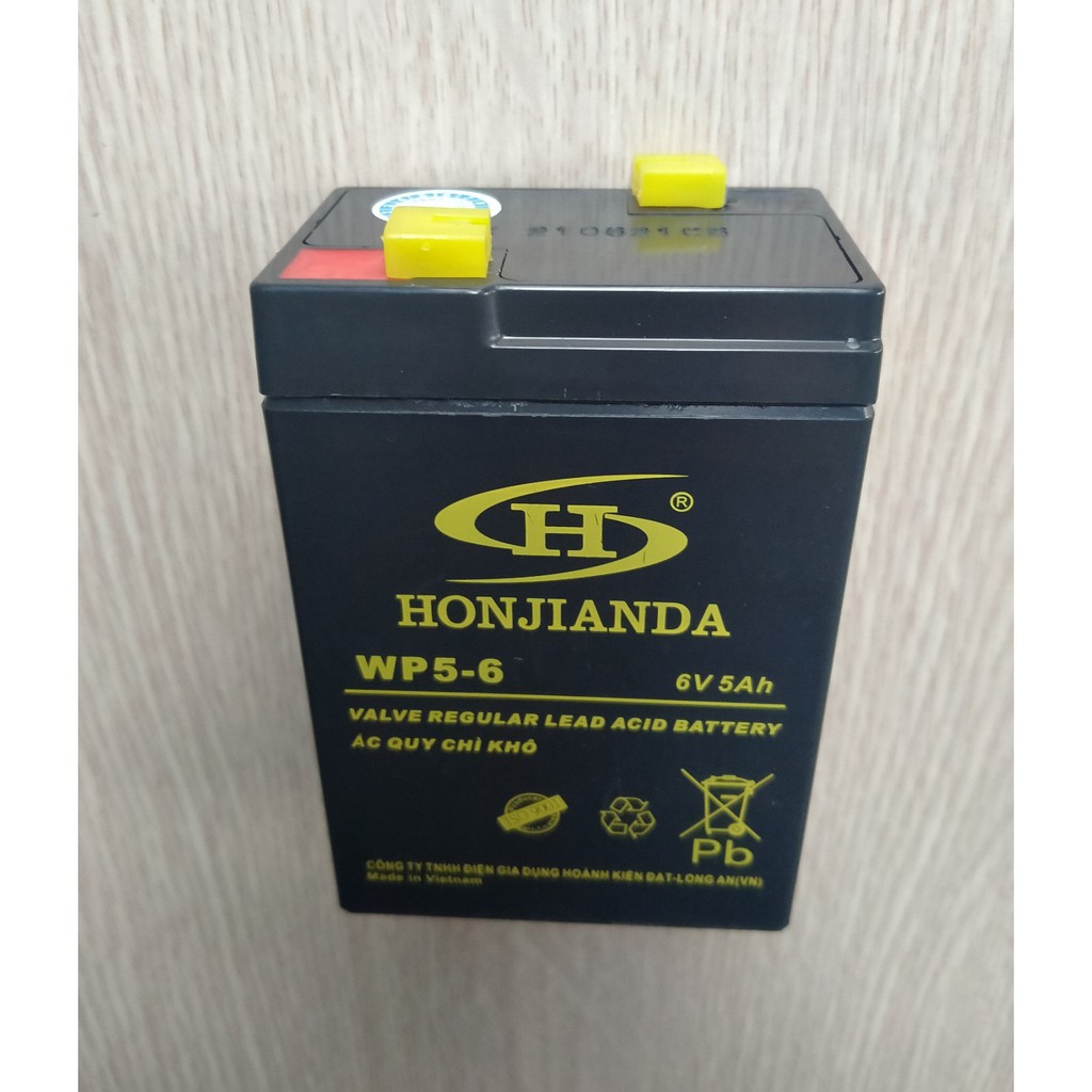 Ắc quy 6V 4.5Ah Pinaco, 6V 5Ah Honjianda dùng cho xe điện trẻ em, Quạt sạc, Đèn sạc, kích thước 71x48x100mm