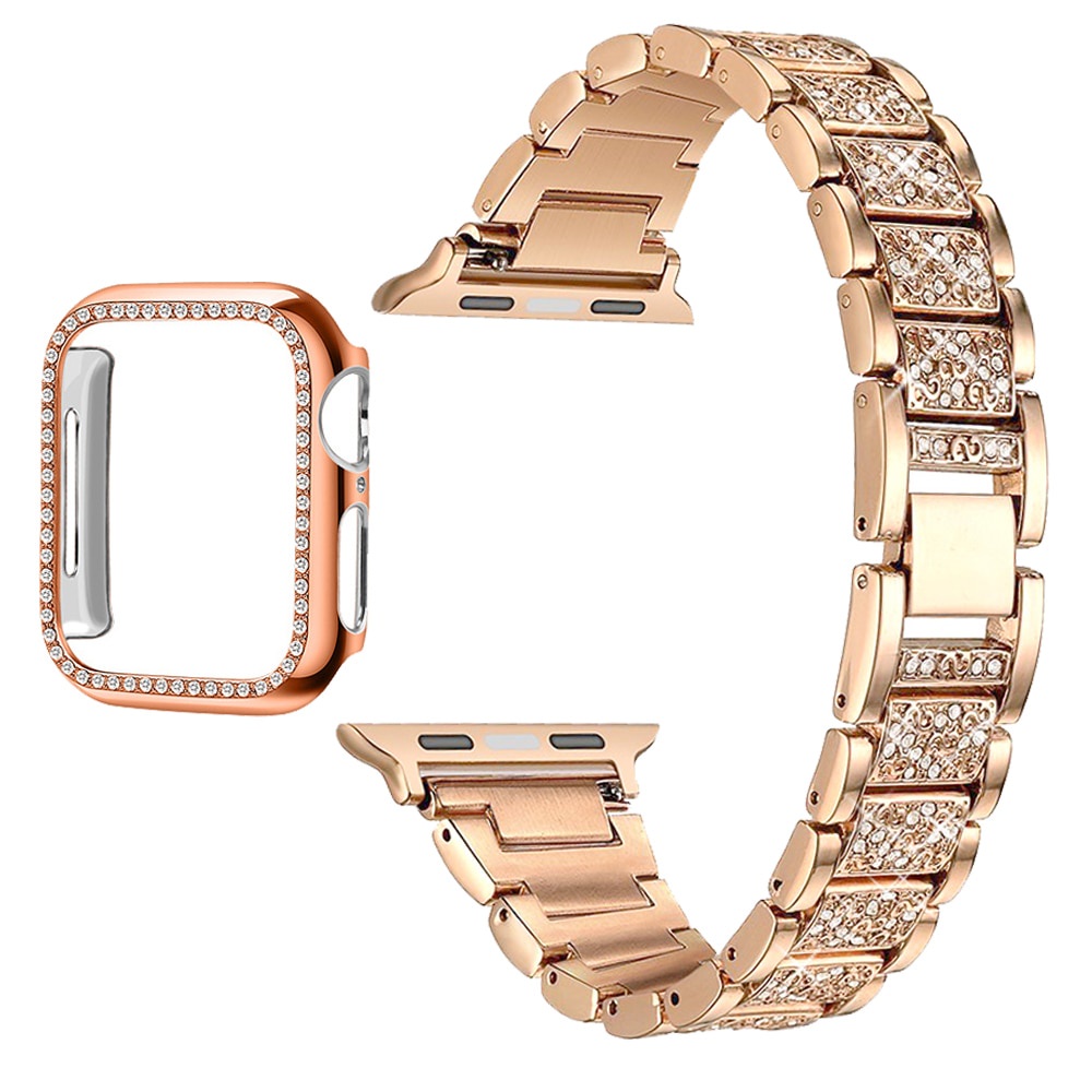 Dây Đeo Đồng Hồ 2 Trong 1 Phối Kim Cương Giả Bằng Thép Không Gỉ Cho Apple Watch 7 6 5 4 3 2 1 SE 7 41MM 45MM 44MM 40MM 42MM 38MM