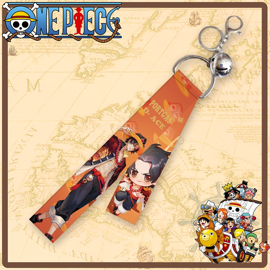 Móc Khóa Gắn Chuông Và Dây Tua Rua Họa Tiết Hoạt Hình One Piece Dễ Thương