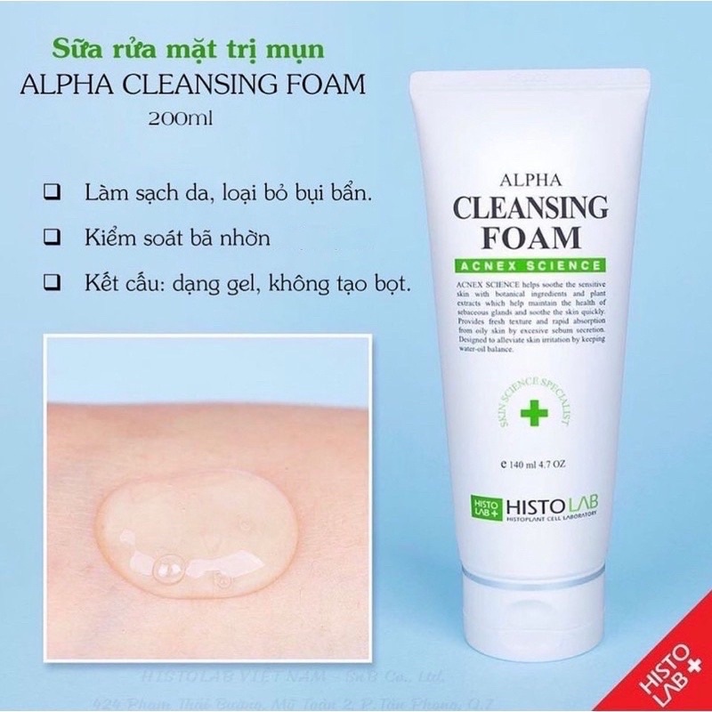 Sữa rửa mặt cho da dầu mụn dạng gel HISTOLAB ALPHA CLEANSING FOAM - The Skincare Shop
