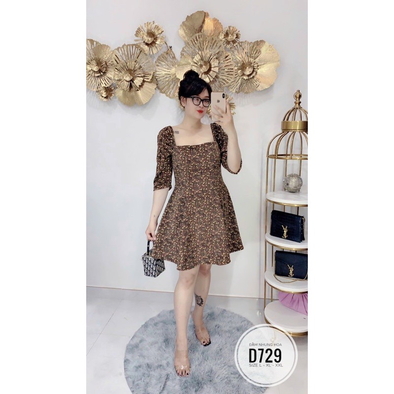 BIGSIZE Đầm nhung hoa D729