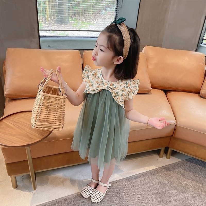 Đầm Công Chúa Phối Lưới Họa Tiết Hoa Phong Cách Phương Tây Cho Bé Gái