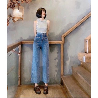 [HÌNH THẬT] QUẦN JEAN DÀI ỐNG RỘNG LƯNG CAO TRƠN BASIC - QUẦN BÒ NỮ CULOTTES SUÔNG T 44