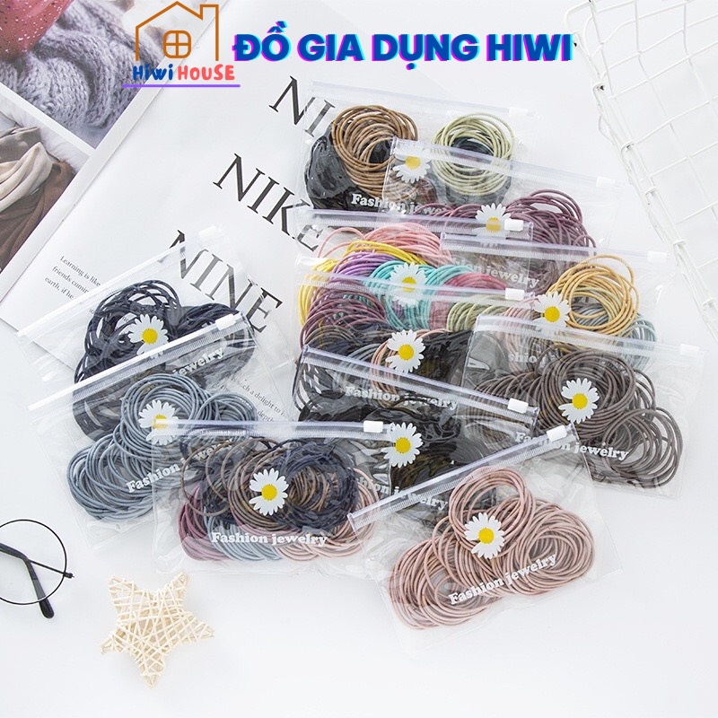 Set 100 dây buộc tóc hàn quốc NHIỀU MÀU loại TÚI ZIP HOA CÚC