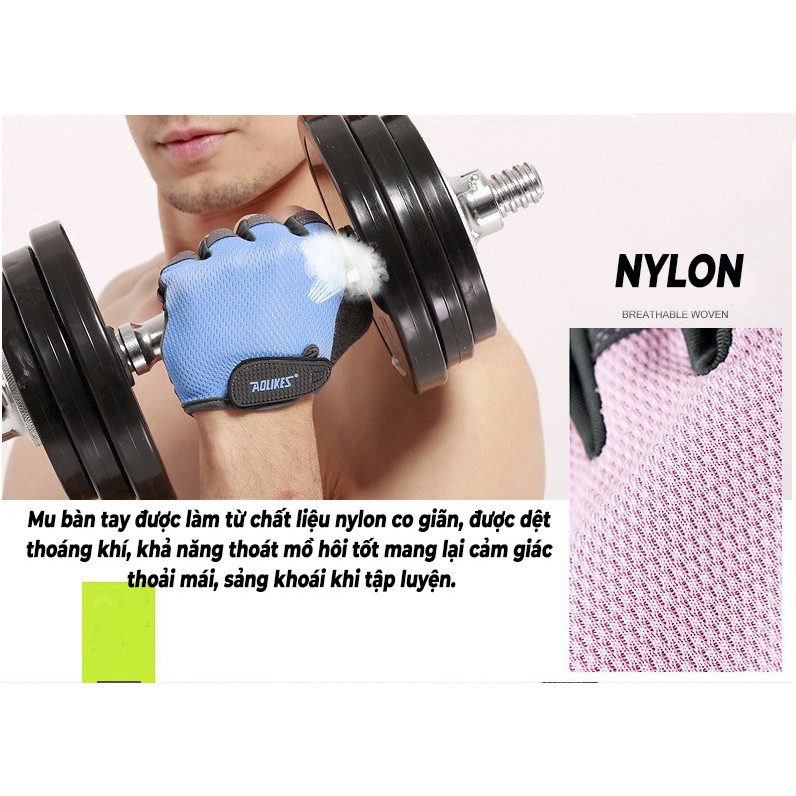 Găng tay thể thao tập gym nam nữ chính hãng cao cấp chất liệu dệt thoáng khí, đệm silicon chống trượt, an toàn