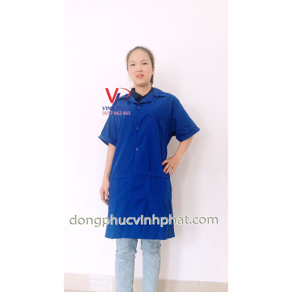 Áo blouse xanh, áo Blu nam nữ tay ngắn, Áo Tạp Vụ Công Nhân Hái Trà Lao Công Bệnh Viện