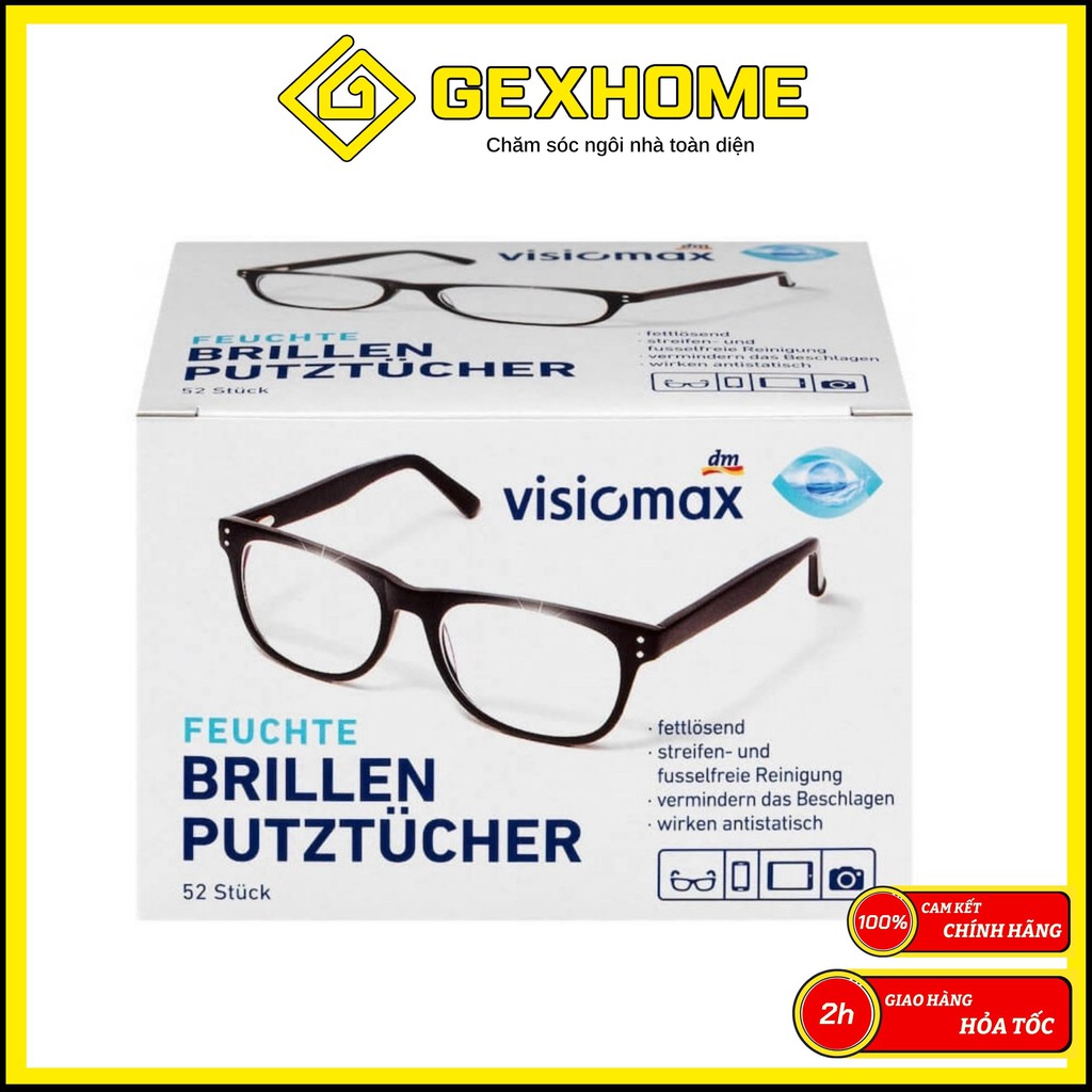 Giấy lau mắt kính, máy ảnh VISIOMAX hộp 52 tờ - Loại bỏ bụi bẩn và làm sạch bề mặt, bảo vệ kính