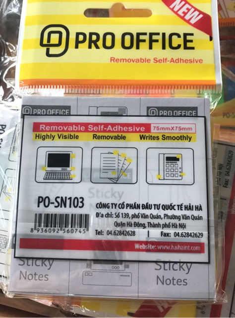 Giấy nhớ vàng 2x3in/3x3in/3x4in pro office(1 tập)