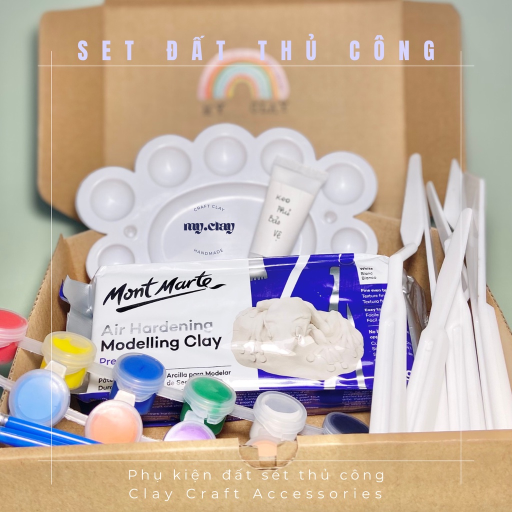 Set đất sét tự khô Mont Marte 500G đầy đủ dụng cụ cho người mới bắt đầu - đất sét tự khô Premium Air Hardening Modelling
