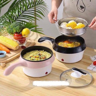 Nồi lẩu điện đa năng kèm giá hấp có tay cầm tiện dụng 18cm, nồi lẩu hấp mini 2 tầng cao cấp