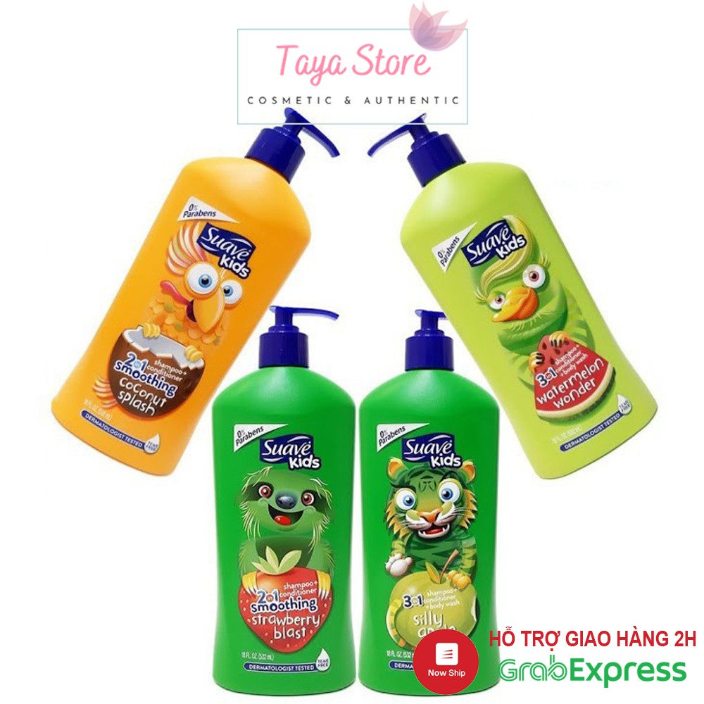 Sữa tắm cho bé 532ml và 1180ml Suave Kids 3in1 Mỹ hương dâu, hương dừa, hương táo, hương dưa hấu