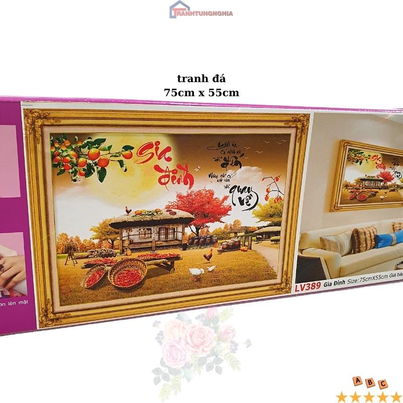 Tranh đính đá, tranh thêu chữ thập gia đình hạnh phúc