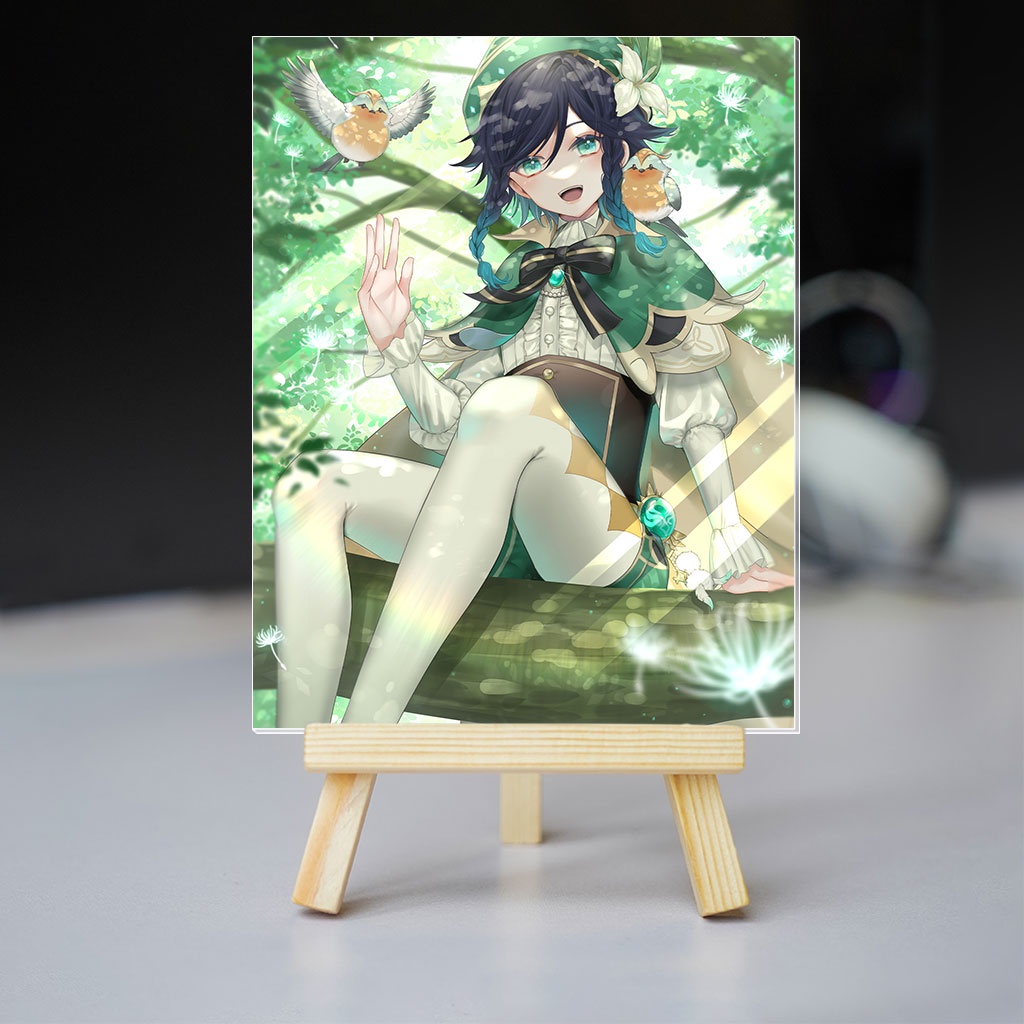 Tranh kính genshin impact ver2 chân dung các nhân vật cute dễ thương trang trí góc học tập kèm sẵn giá gỗ HM Decor