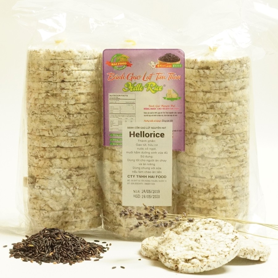 Bánh gạo lứt Hellorice (500g) - Phù hợp ăn kiêng, giảm cân, tập gym, thực dưỡng, eat clean