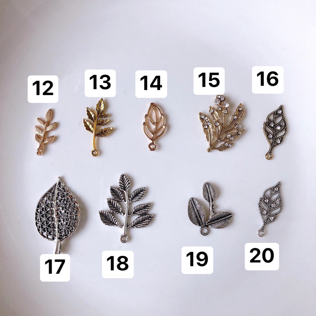 Cành lá mạ kim, đính đá - Center nhụy hoa pha lê nguyên liệu làm đồ handmade