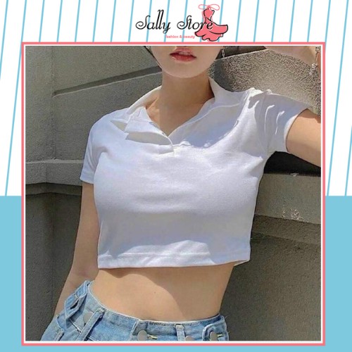 Áo Croptop Cổ Sơ Mi Basic 2 màu đen trắng