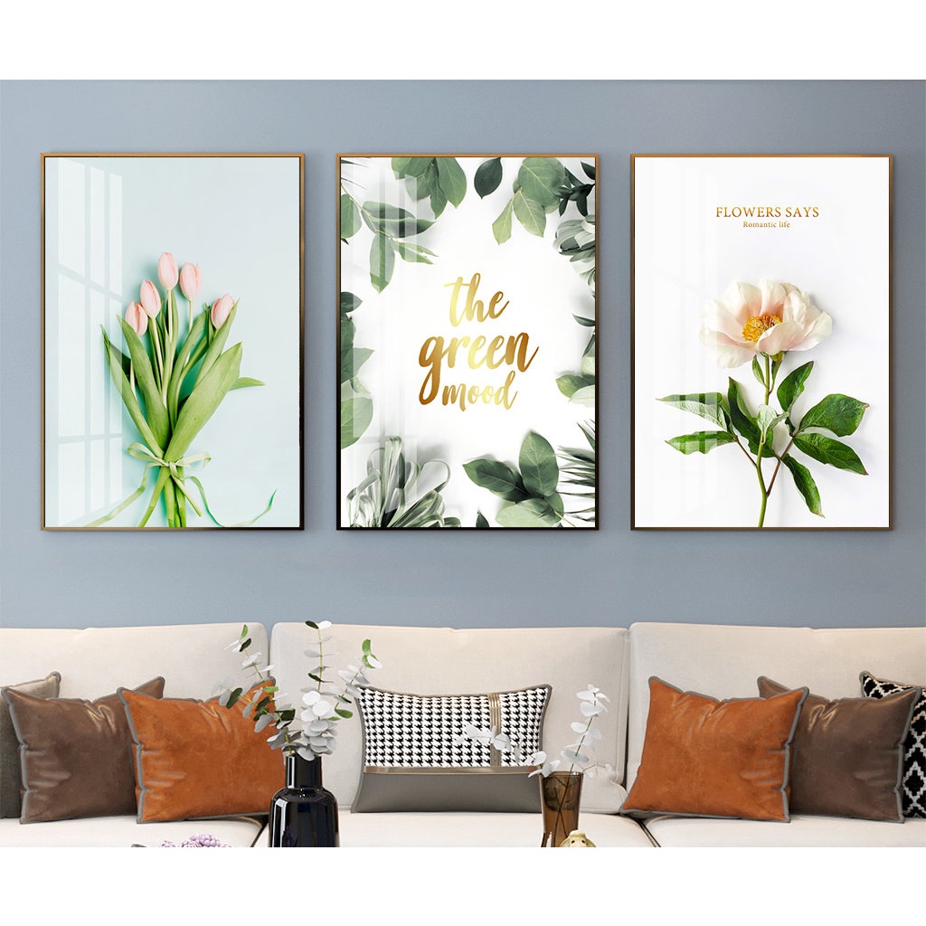 Tranh treo tường- Tranh Laminate tráng gương Lá Xanh Nhiệt Đới 02 - Bộ 3 tấm