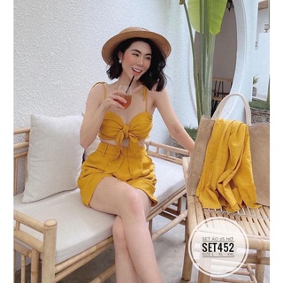 Set bộ bigsize 3 món đi biển áo crop cột nơ kèm quần + áo khoác bigsize đi biển siêu xinh
