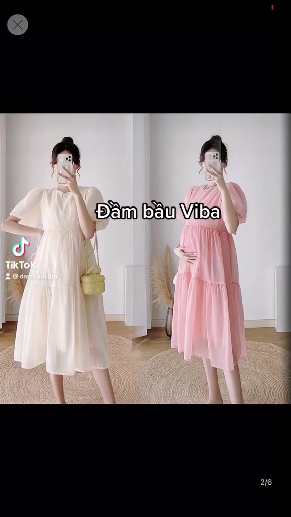 Đầm bầu xinh Váy bầu dự tiệc đẹp màu hồng, kem, cốm | BigBuy360 - bigbuy360.vn