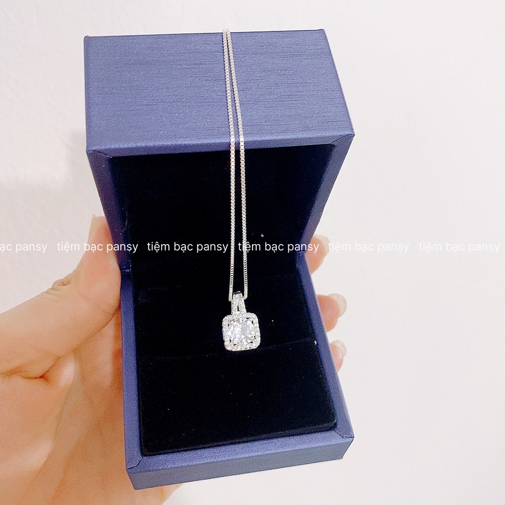 Dây chuyền bạc nữ PANSY mặt vuông đính đá sang trọng - Vòng cổ bạc ta cao cấp