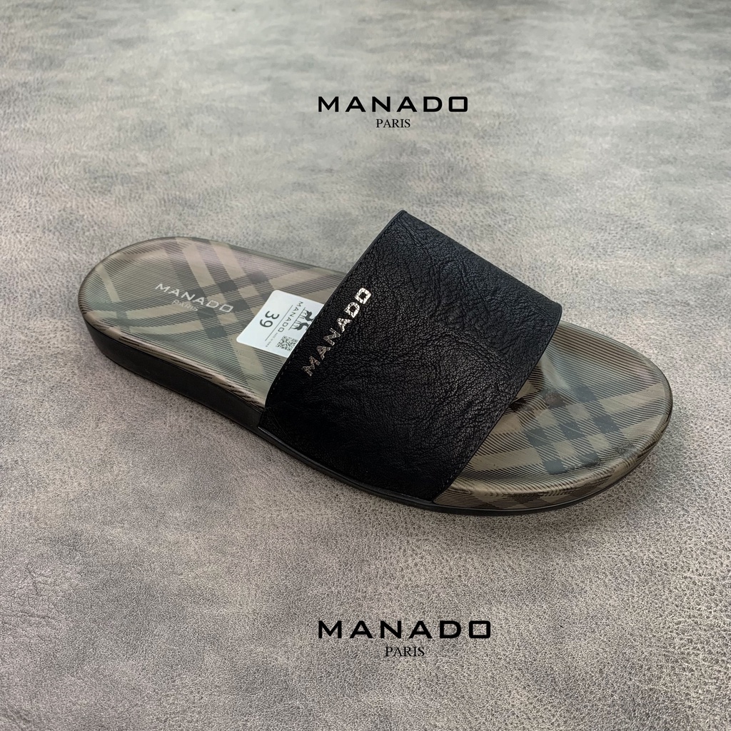 Dép da nam quai ngang cao cấp Manado Mã MND06 fullbox, quai da mềm mại, đế cao su thiết kế chắc chắn