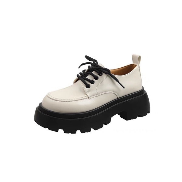 N24SẴN Giày búp bê Oxford lolita ulzzang độn đế bánh mì mũi tròn da trơn bóg nhẹ dây da PU siu xinh