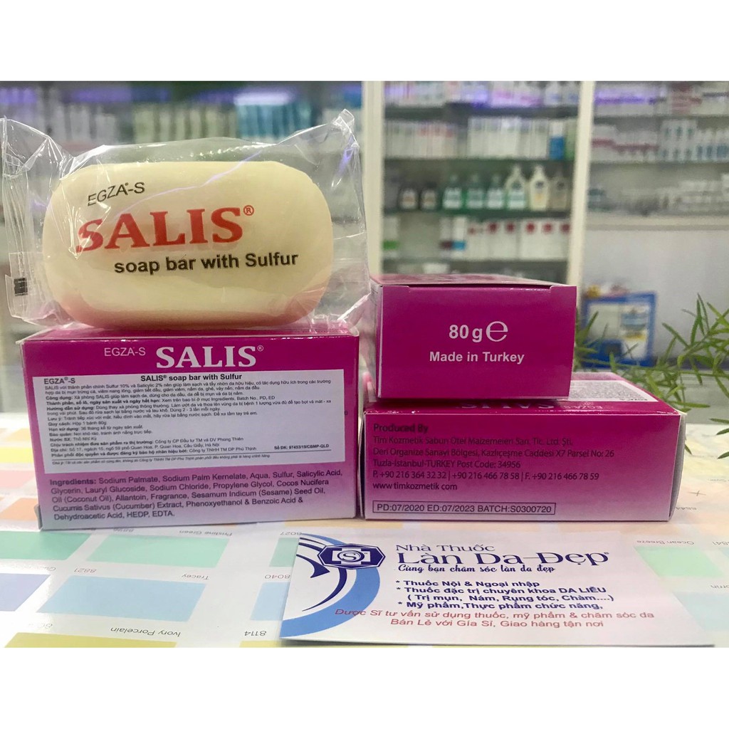 Xà phòng Egza-S Salis Soap Bar with Sulfur giảm mụn làm sạch sâu ngừa tiết dầu bánh 80g