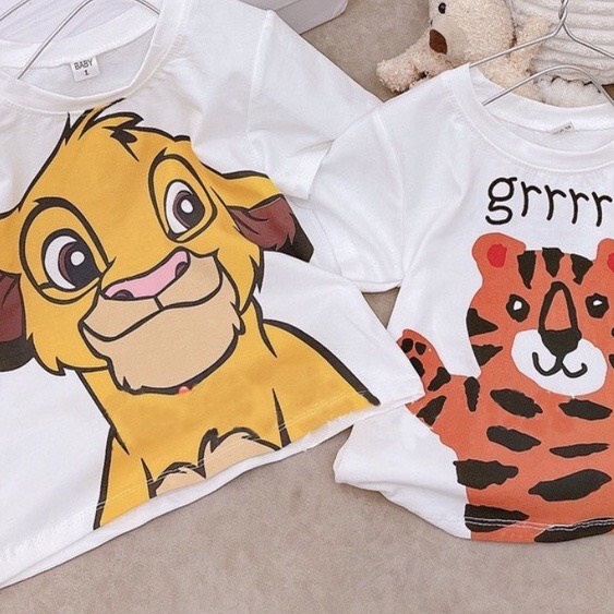 Bộ cộc tay hoạt hình sử tử simba và báo dễ thương cho bé trai bé gái 8-18kg