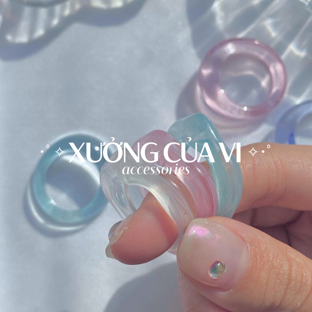 【XuongCuaVi.Acc】 Nhẫn nhựa acrylic trong suốt tông màu kẹo ngọt Hàn Quốc NH029