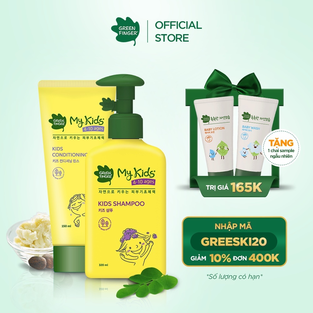 Combo 2 Dầu Gội và Dầu Xả Trẻ Em Hàn Quốc GREENFINGER MYKIDS KIDS SHAMPOO + CONDITIONING RINSE