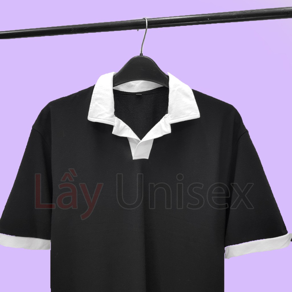 Áo thun trơn nam cổ vest trắng đen fom rộng unisex | BigBuy360 - bigbuy360.vn