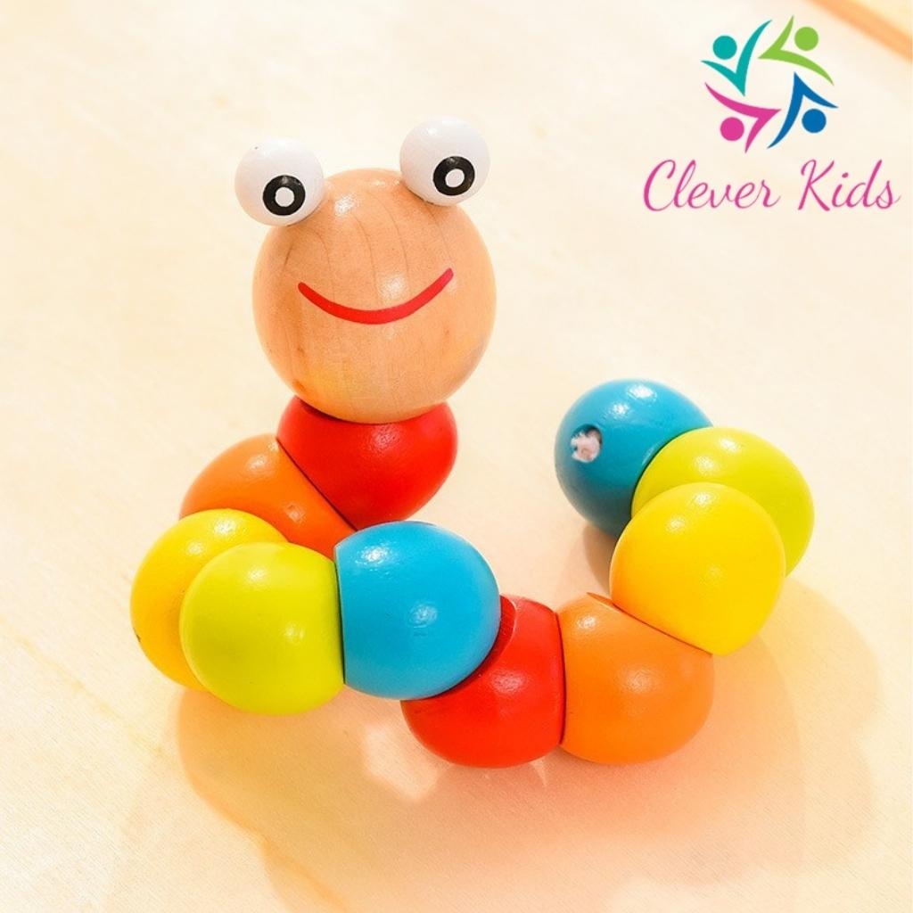 Đồ chơi con sâu gỗ uốn dẻo nhiều màu sắc ngộ nghĩnh rất đáng yêu