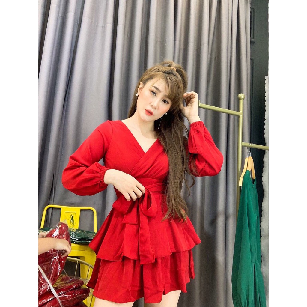 Jum hai tầng cổ v tay dài + Ảnh thật