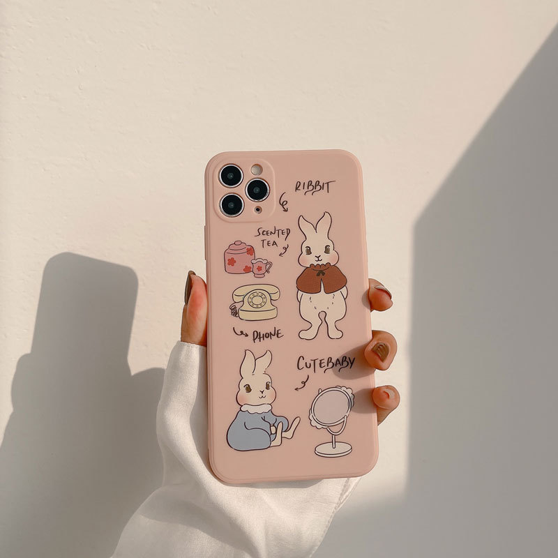 Ốp iphone  Ốp lưng Iphone 11 Ốp lưng iphone  Ốp lưng silicon Ốp iphone 12 pro max  Ốp iphone 12 mini Retro cartoon rabbit Silicone Phone Case For iPhone 11 Pro Max X Xr Xs Max 7 8 Plus Se 2020 12 pro max 12 mini