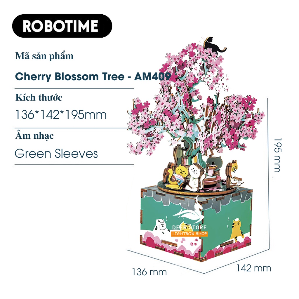 Mô hình Hộp nhạc DIY MUSIC BOX - Robotime Cherry Blossom Tree AM409 | Đồ chơi lắp ráp gỗ 3D