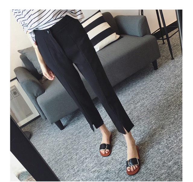 Quần tây big size màu đen baggy xếp li xẻ lai size lớn 65-90kg