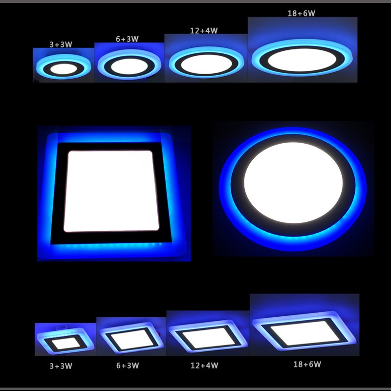 Đèn led âm trần 9w 3 chế độ viền màu xanh dương