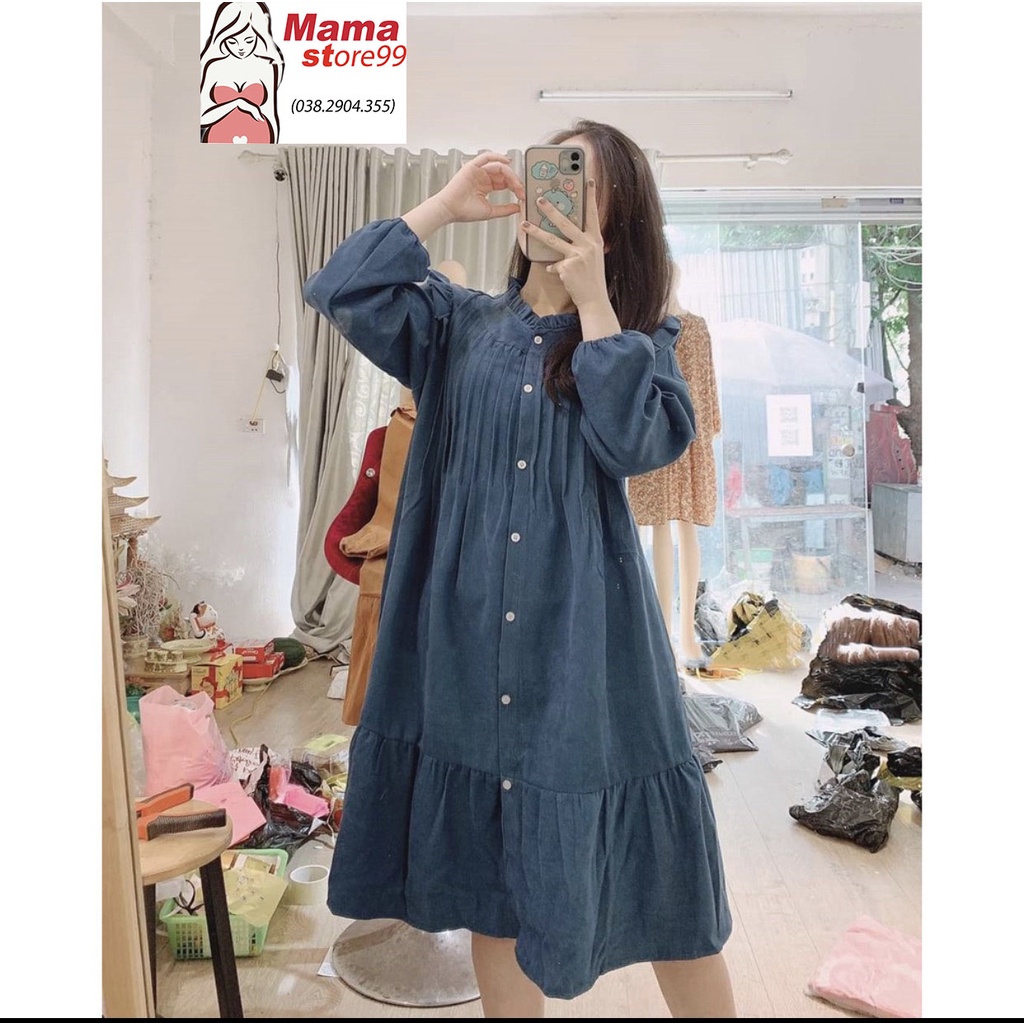 Váy Bầu Đầm Bầu Thu Đông Chất Nhung Tăm Dày Ấm Dễ Thương Xinh Xắn Đi Chơi Dự Tiệc Công Sở HN0116 Mama Store99