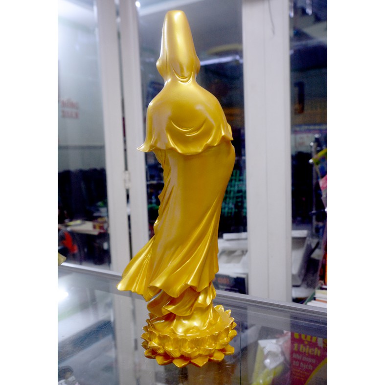Tượng  Quan Thế Âm Bồ Tát đứng sơn nhũ vàng cao 37cm GIÁ TỐT NHẤT THỊ TRƯỜNG