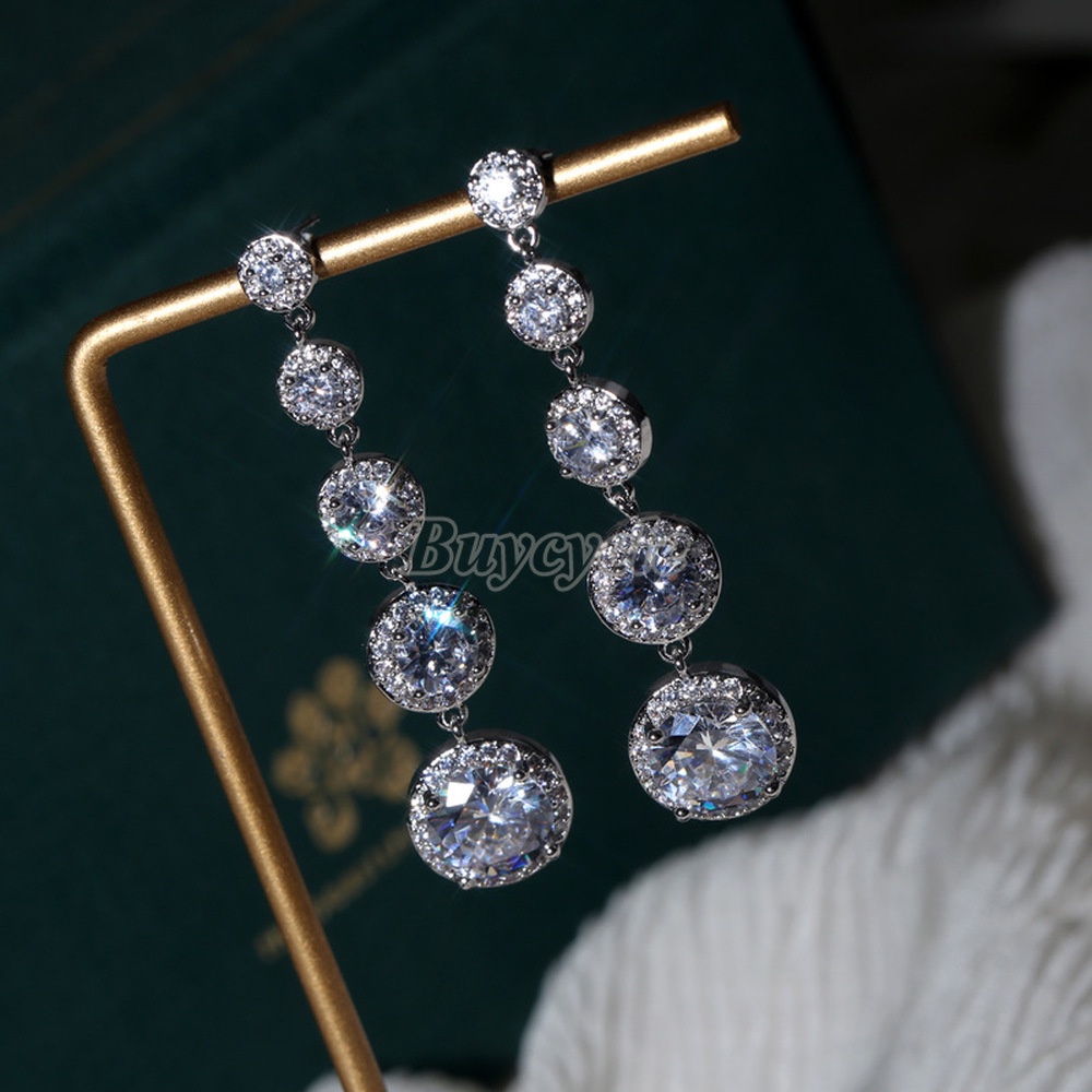 Bông Tai Hình Giọt Nước Đính Đá Zircon Thời Trang Lãng Mạn Cho Nữ