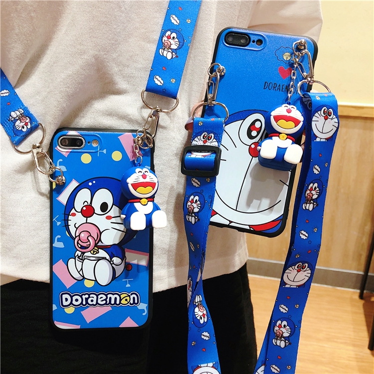 ốp lưng IPhone hình Doraemon có dây đeo tiện dùng cho SE2 2020 X XS Max 7 8 6S+ 6S Plus XR 11 Pro 7Plus Cover