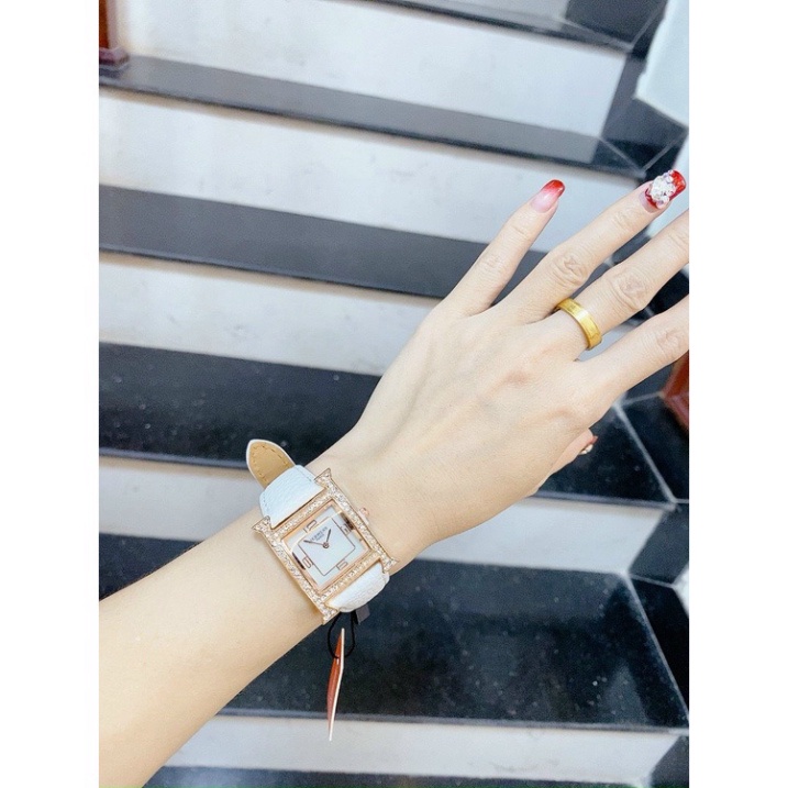 Đồng hồ nữ HERMES dây da mặt vuông đính đá cao cấp