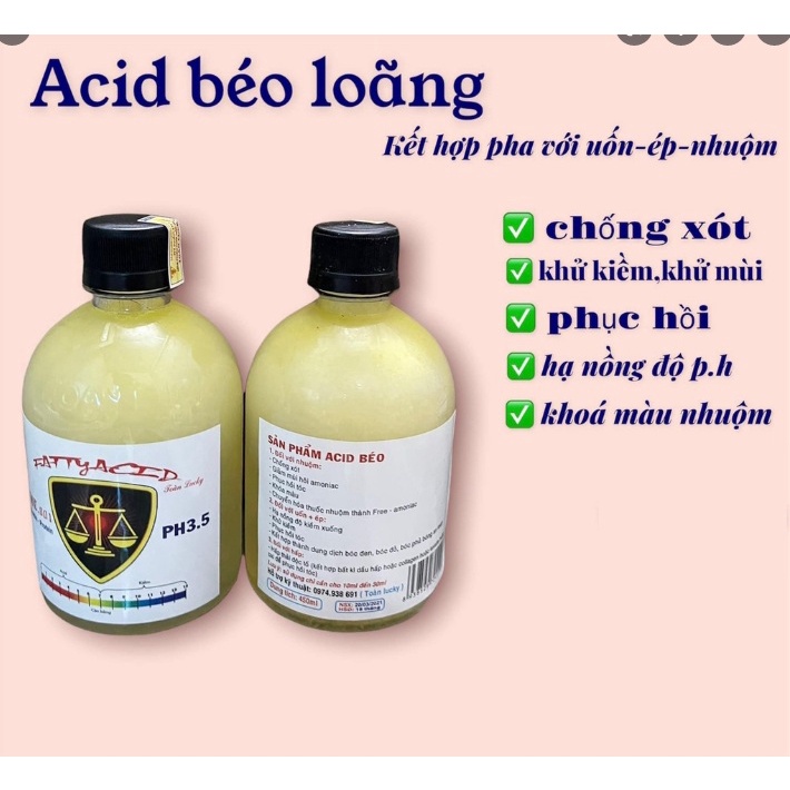 Acid béo loãng sản phẩn hỗ trợ các sản phẩm uốn, duỗi nhuộm trong ngành tóc khóa màu, khử kiềm 450ml