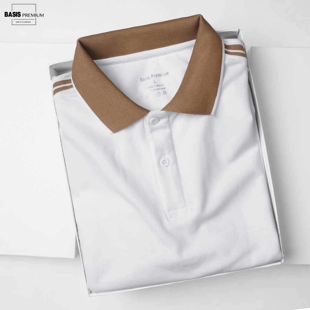 Áo thun polo nam phối màu xanh trắng, thiết kế đơn giản Basis APL59 | BigBuy360 - bigbuy360.vn