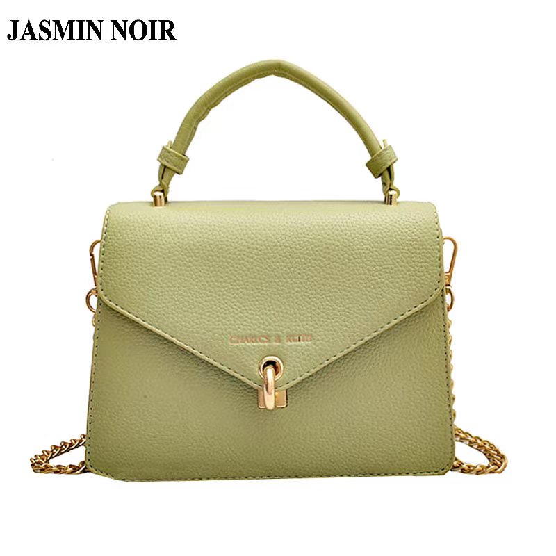 Túi Đeo JASMIN NOIR Chéo Da PU Nắp Gập Phối Dây Xích Thời Trang Dành Cho Nữ
