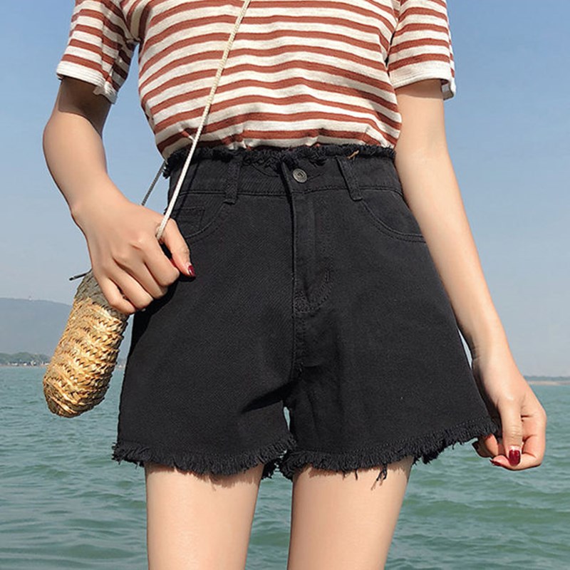 Quần short denim eo cao thời trang Hàn Quốc cá tính cho nữ