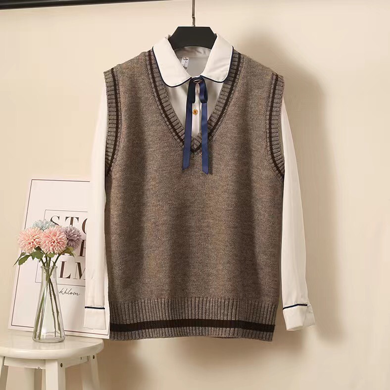 Áo gile basic forgirl cổ V chất len mỏng mặc 4 mùa